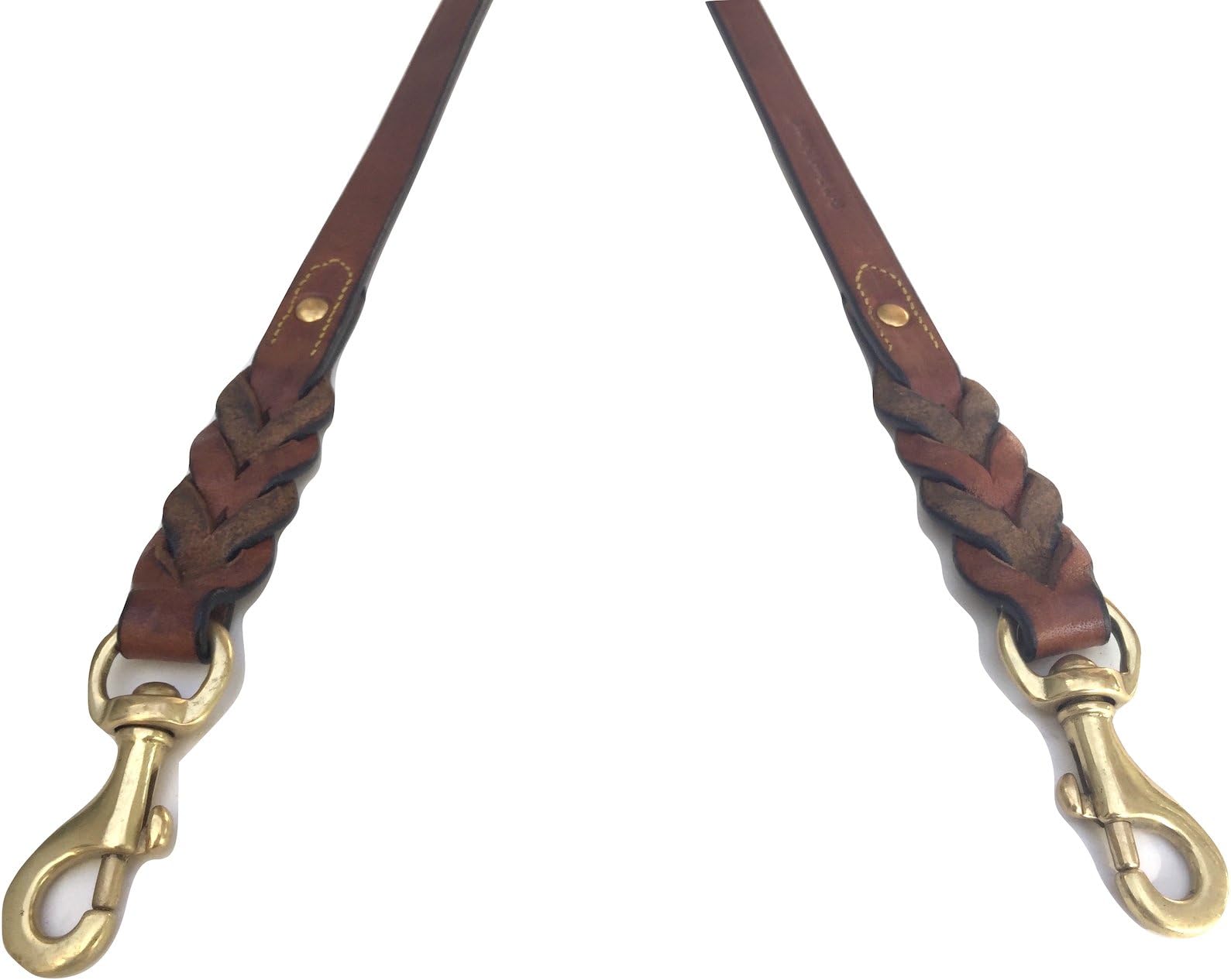 Leather Braided Coupler Dog Leash for Two Dogs, Brown - Walk 2 Dogs with only 1 Lead - 18 Inches Long x 3/4 inch Wide