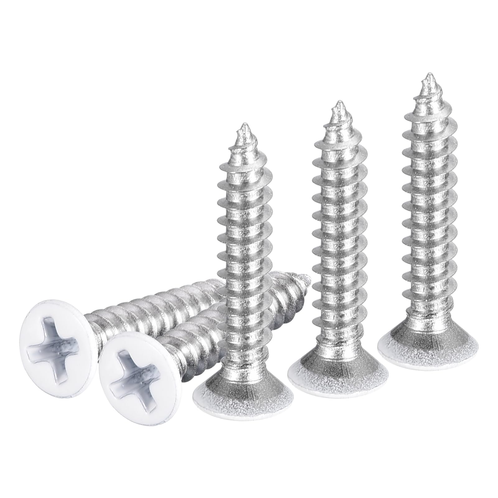 DTGN 50Pcs ST4x20mm Flat Head Wood Screws, 304 Stainless Steel White Phillips Self Tapping Screws - Good for Woodworking, Furniture - White
