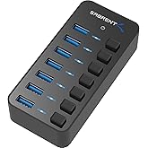 SABRENT 36W 7-Port Powered USB 3.0 Hub, Switches &amp; LEDs (HB-BUP7) | Individual power switches + LEDs; includes 36W 12V/3A power adapter