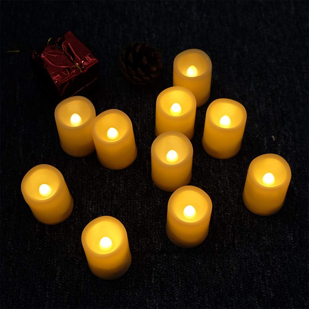 Eldnacele Led Flickering Flameless Votive Tea Lights Candles with Remote Control Battery Operated Set of 10 Electric Tealights Candle for Home Christmas,Xmas Decorations 300+Hours - Image 5