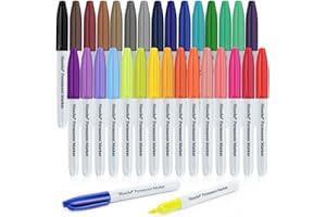 Nicecho Permanent Markers, 30 Colored Fine Point Marker Pens, Waterproof Marker Works on Paper, Plastic, Wood, Metal and Glass