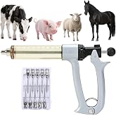 ReuVibk 50ml Semi-Auto Repeating Livestock Syringe Gun, 5 Dose Settings | Ergonomic Grip, Clear Barrel &amp; Luer Lock, Vet Injector for Cattle, Horses, Goats, Sheep &amp; Pigs