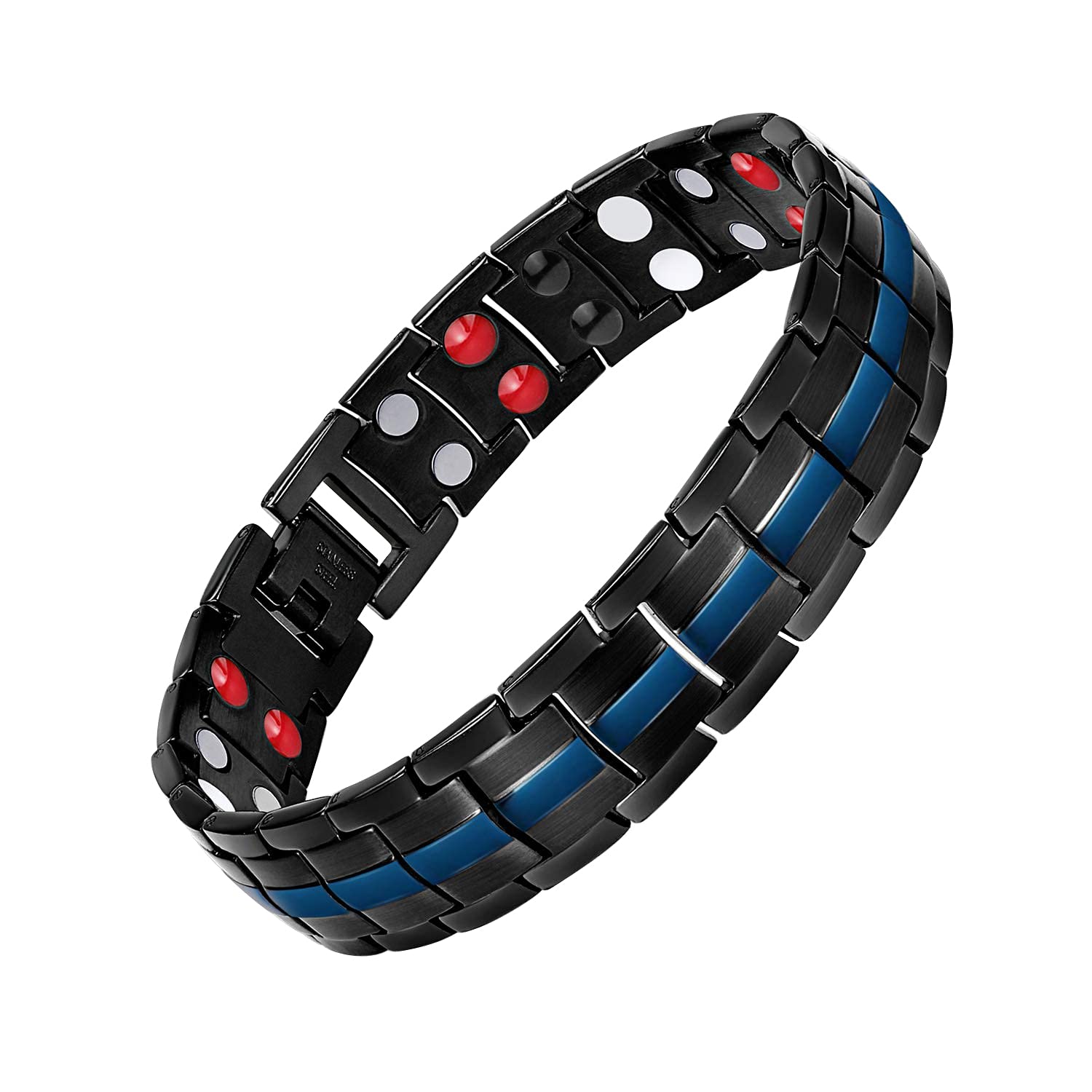 Feraco Magnetic Bracelets for Men, Titanium Steel Magnet Bracelet with Double Rows Effective 4 Elements Stones