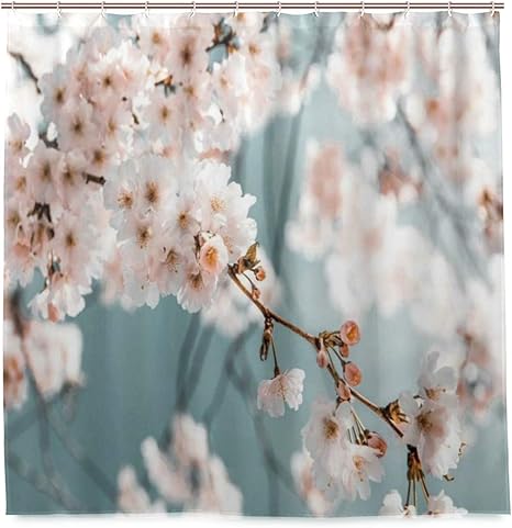 Amazon Ninehasa シャワーカーテン 防水 ポリエステル 風呂カーテン 浴室 おしゃれ かわいい 桜春自然風景桜の花ブルームの芽と背景をぼかし 取付簡単 浴室 間仕切り カーテンリング付属 シャワーカーテン ホーム キッチン オンライン通販