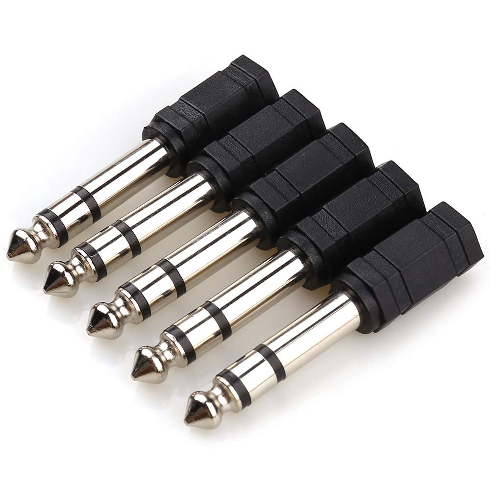 LEOU 5PCS 6.35mm (1/4 inch) Male to 3.5 mm (1/8 Inch) Female Stereo Audio Headphone Jack Adapters, Quarter inch to 3.5mm Adapter - Black