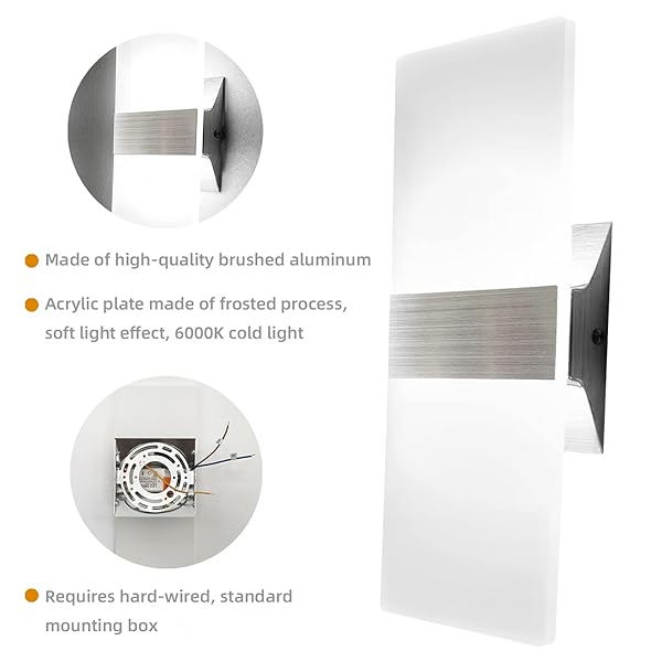 KICAAO MODERN WALL SCONCES 4 PACK, LED WALL LIGHT 10W, WALL SCONCE UP DOWNLIGHT, HARDWIRED ACRYLIC WALL LIGHT LIGHTING, SUITABLE FOR LIVING ROOM CORRIDOR BEDSIDE (COOL WHITE 6000K 4PACK)