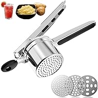 Potato Ricer Stainless Steel Masher, Upgraded Sturdy Durable Potato Masher with 3 Interchangeable Ricing Discs Premium Grade 
