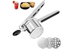 Potato Ricer Stainless Steel Masher, Upgraded Sturdy Durable Potato Masher with 3 Interchangeable Ricing Discs Premium Grade 
