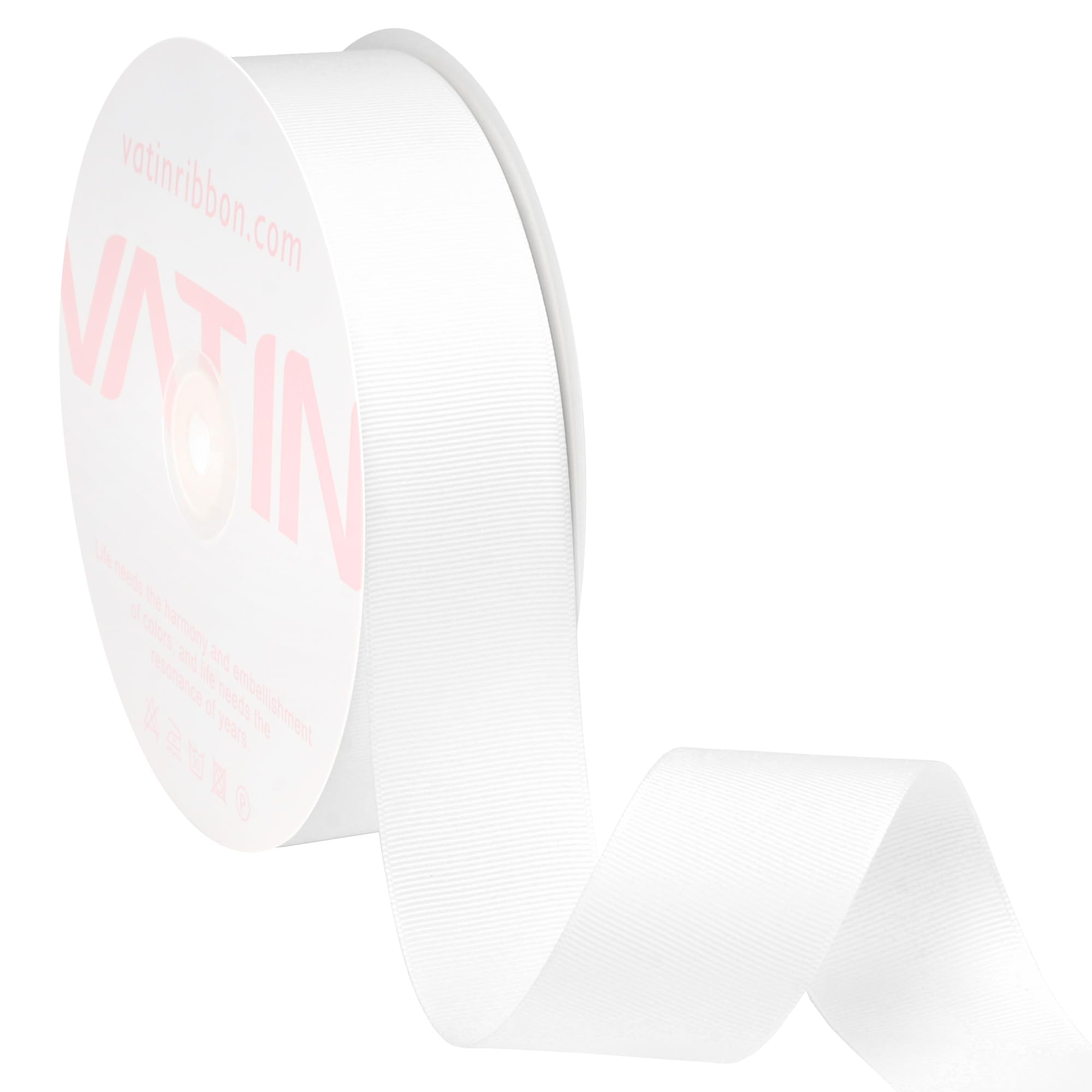 VATIN 38mm Solid White Grosgrain Ribbon Spool -45 Metre, Great for Sewing, Gift Wrapping, Hair Bows, Flower Arranging, Home Decorating
