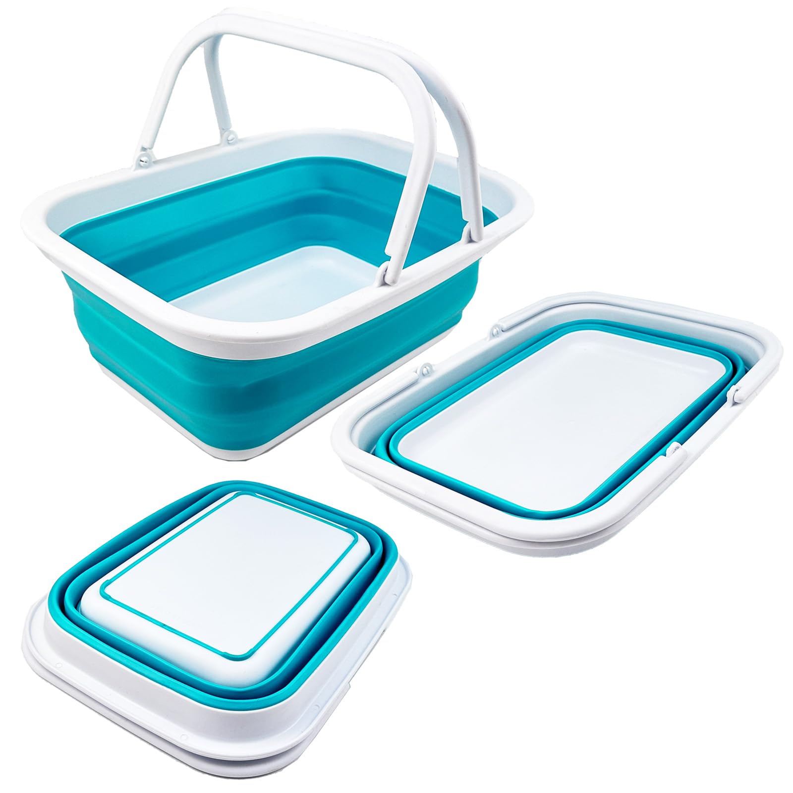 SAMMART 9.2L Collapsible Tub with Handle - Portable Outdoor Picnic Basket/Crater - Foldable Shopping Bag - Space Saving Storage Container (White/Bright Blue, 1) — image 1
