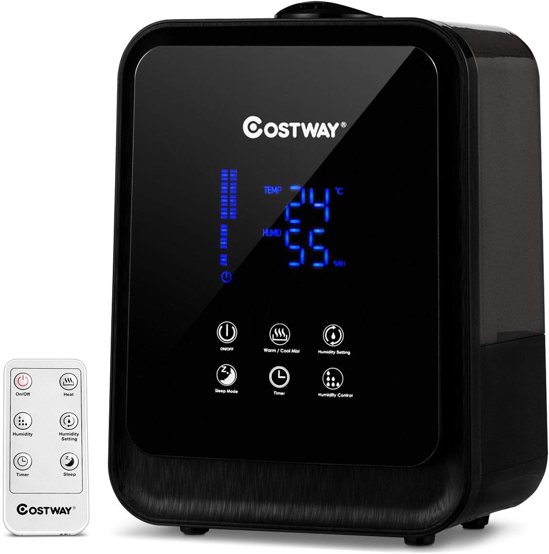 COSTWAY Ultrasonic Air Humidifier, 4.5L/1.2 Gallon, Warm and Cool Mist Humidifier, Whisper-Quiet Operation, w/LED Touch Display and Remote Control, for Bedroom, Living Room, and Baby Room (Black)