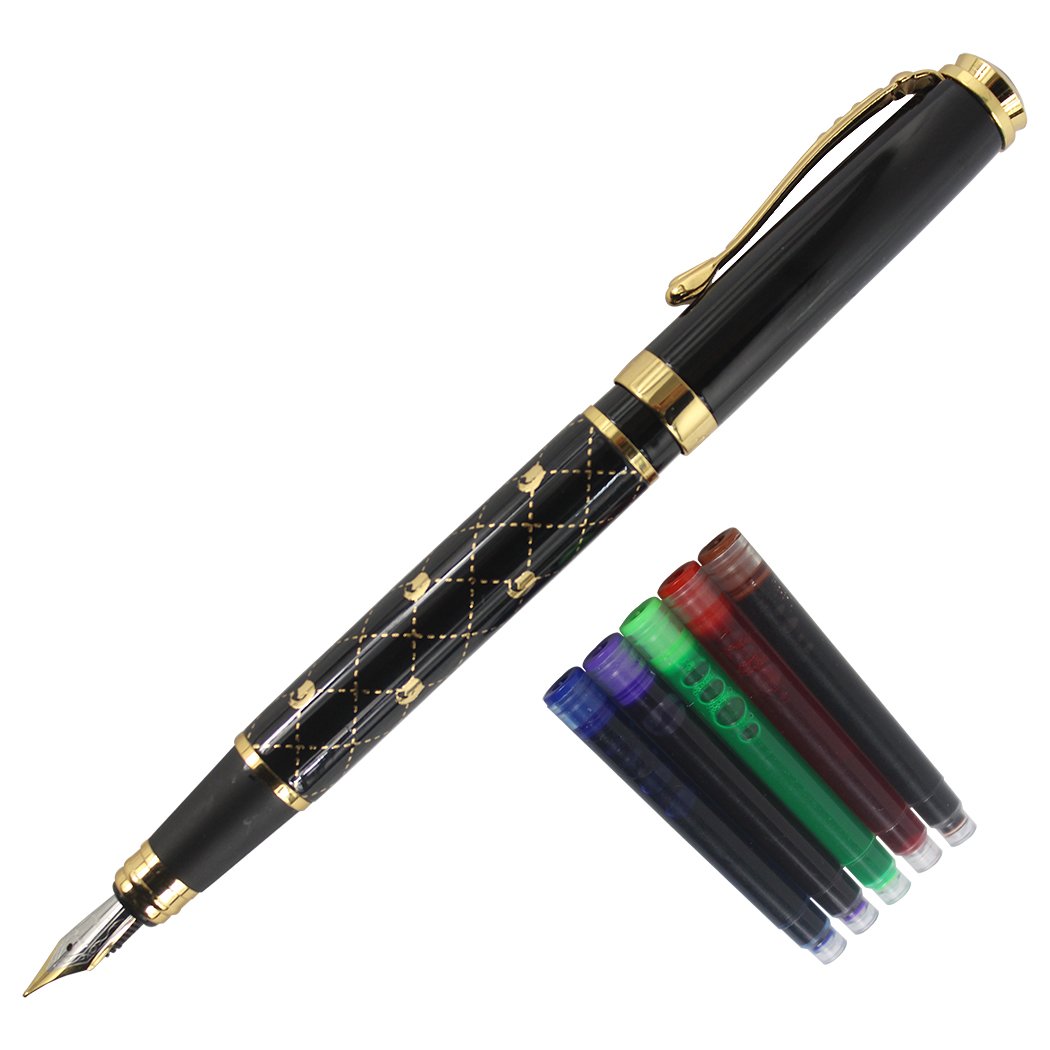 Gullor Mother of Pearl Push-In Style Fountain Pen with a Black Cap golden Link