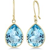 Gem Stone King 14K Yellow Gold Blue Topaz Dangle Earrings For Women | 19.00 Ctw | Gemstone Birthstone | Pear Shape 16X12MM | Gold Earrings Jewelry Gifts for Her Mom Women Wife