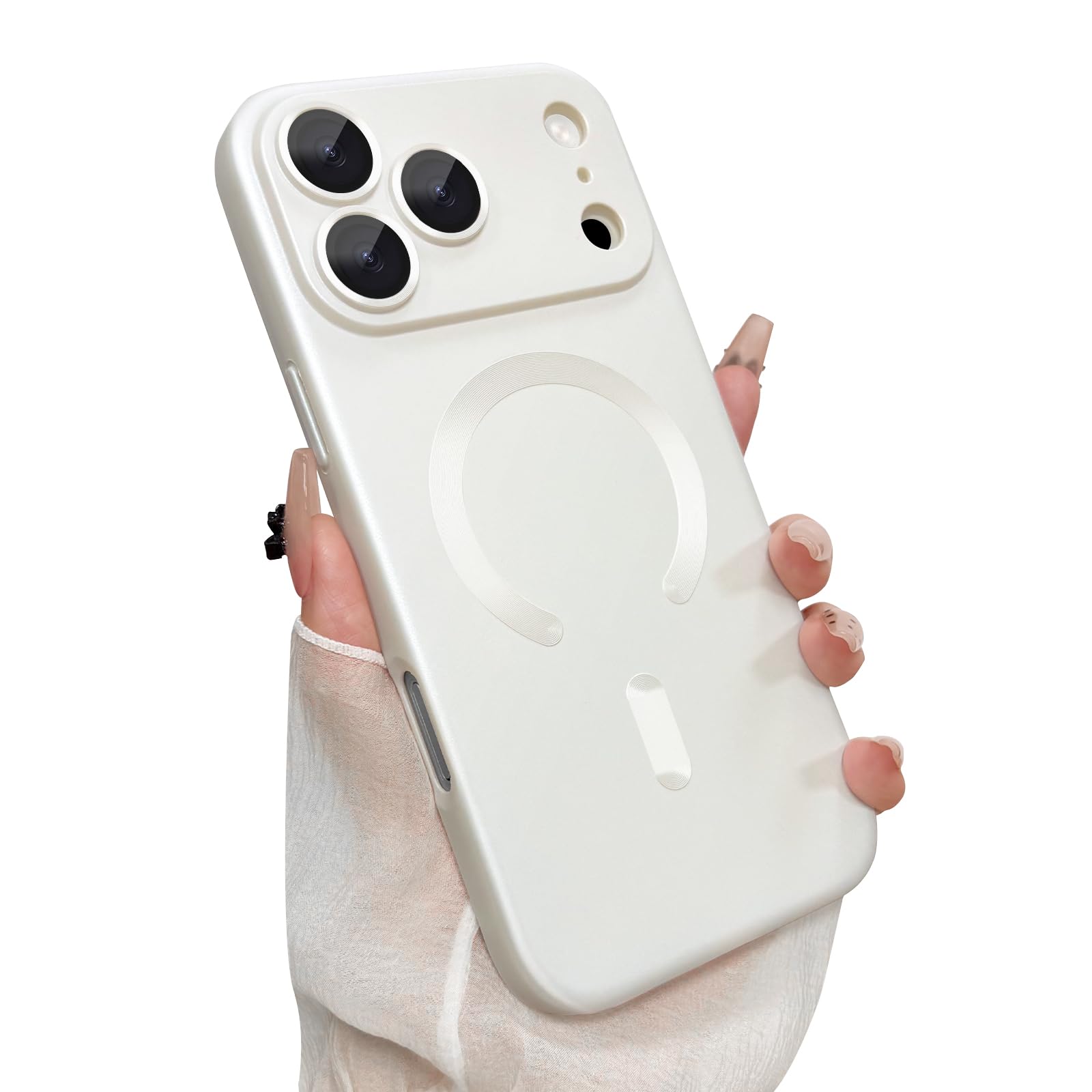 Photo 1 of ankofave Magnetic for iPhone 17 Pro Max Case, with Camera Lens Protector, Compatible with Magnetic, Slim Shockproof Bumper Soft Silicone Metallic Luster Phone Case for iPhone 17 Pro Max, White