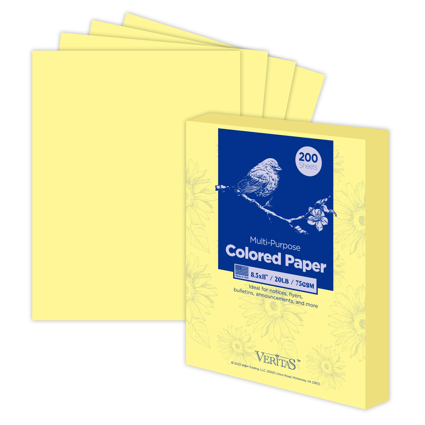 Photo 1 of WritePads Veritas Colored Copy Paper,Multi-Purpose paper,Colored Printer Paper 8.5” x 11”, 20 lb / 75 GSM, Canary 200 Sheets (1 Reams)?Made in USA