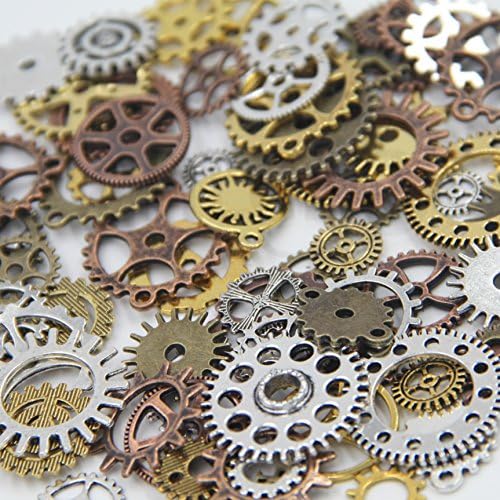 CHLCF 100 Gram DIY Assorted Antique Cog Wheel Steampunk Gears Charms Pendant Clock Watch Wheel Gear for Crafting Jewelry Making Accessory