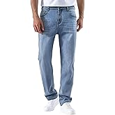 LBDLONGBIDA Men's Baggy Jeans Slim Fit Stretch Straight Leg Denim Pants Casual Elastic Work Jeans