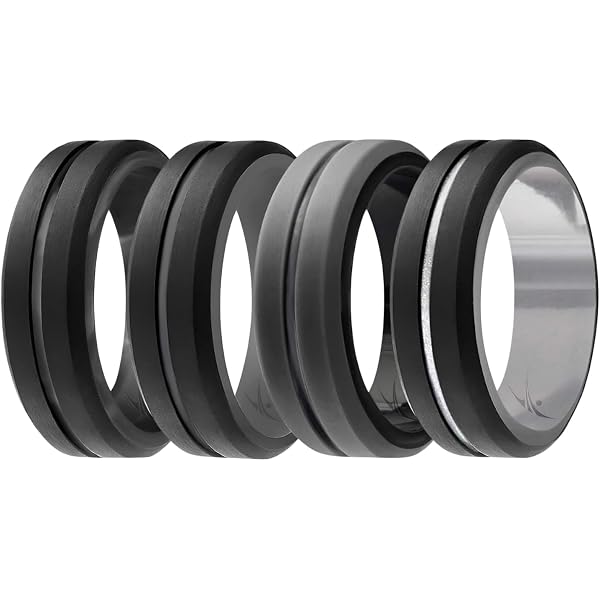 ROQ Silicone Wedding Rings For Men - Comfort Fit Breathable Bands, Multi-Pack In Various Colors, Size 7 - View #3