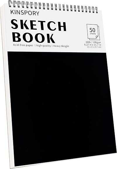 KINSPORY Sketchbook A4 21 x 29.7cm 100 Pages 100gsm Acid Free Spiral Bound
