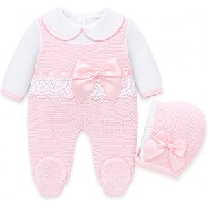 Knit Newborn Girl Pink Cotton Cloth Set, Spanish Coming Home Infant Outfit 3 pieces