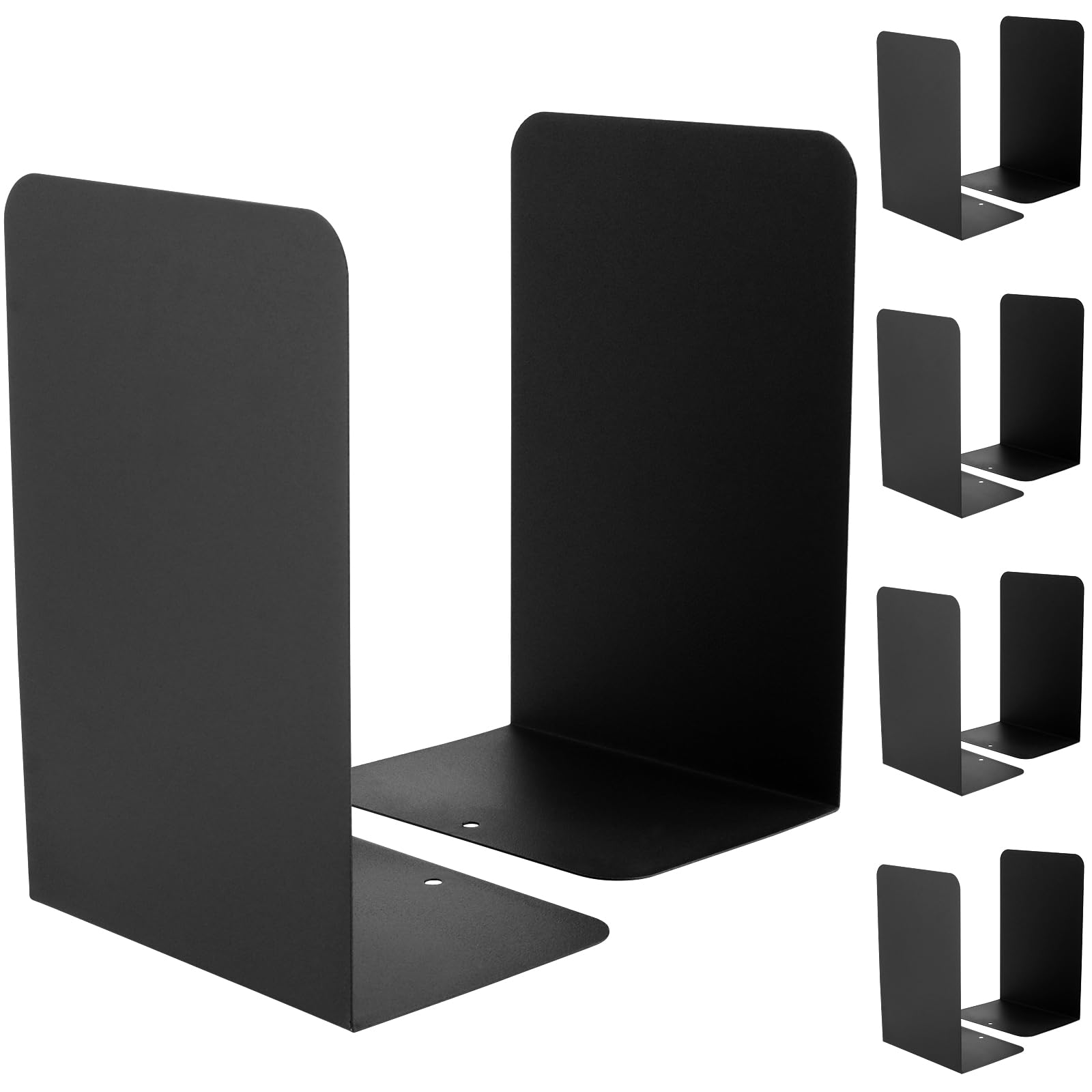 HAKZEON 10 Pack 5 Pairs Black Book Ends, L Shape Metal Bookends with Non-slip Base, Heavy Duty Metal Bookends Holder for Shelves