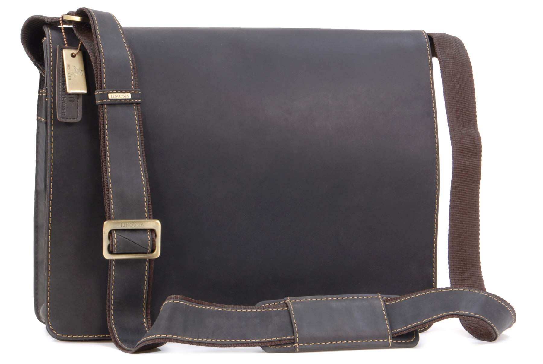 VISCONTI - Leather Messenger Shoulder Bag For Men - Fits 13 to 14 Inch Laptop - Medium/Large Work Bag For A4 Notebooks - 18548 Harvard - Oil Brown