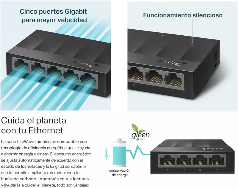 LS1005G - Switch Gigabit de 5 portas, plug & play, caixa de plástico