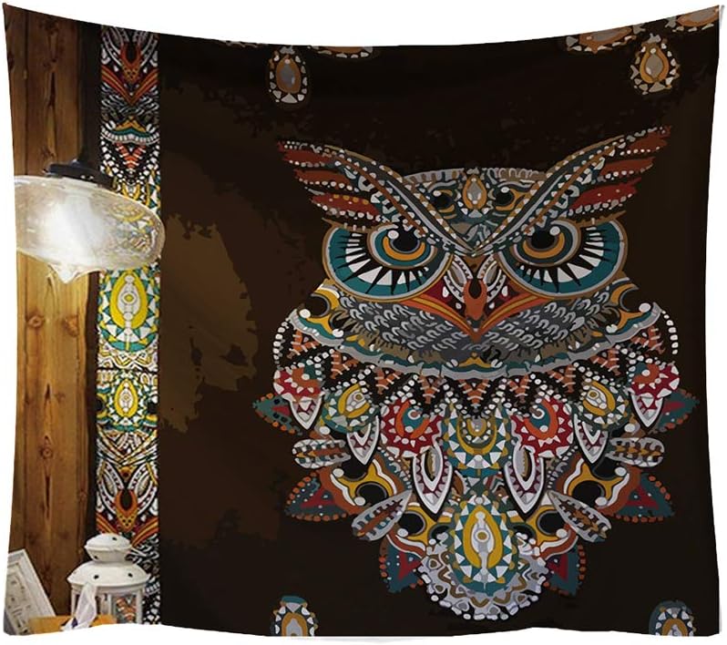 BOYOUTH Tapestry Wall Hanging,Lights and Bohemian Style Colorful Owl Stickers Pattern Digital Print Wall Tapestry for Living Room Bedroom Dorm Decor,59.1 Inch by 51.2 Inch