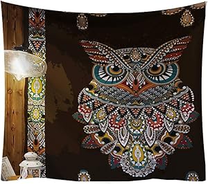 BOYOUTH Tapestry Wall Hanging,Lights and Bohemian Style Colorful Owl Stickers Pattern Digital Print Wall Tapestry for Living Room Bedroom Dorm Decor,59.1 Inch by 51.2 Inch
