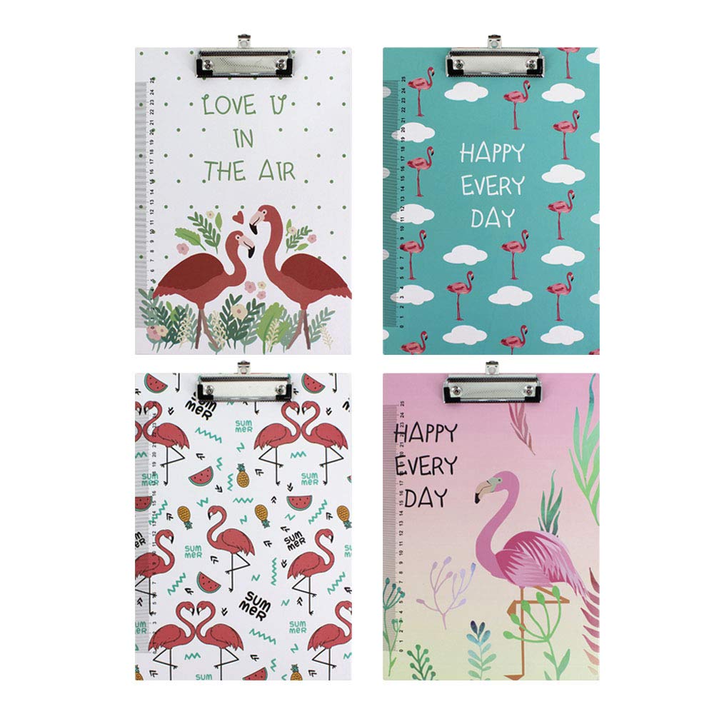 LAHAUTE Set of 4 A4 Clipboard / Writing Case / Clipboard Conference Folder Wood with Clip Made of Robust Metal (Flamingo)