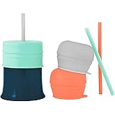 Boon SNUG Silicone Straw Sippy Cup - Set of 3 Lids, 3 Straws & Toddler Cup - Convert Kids Cups - Mint
