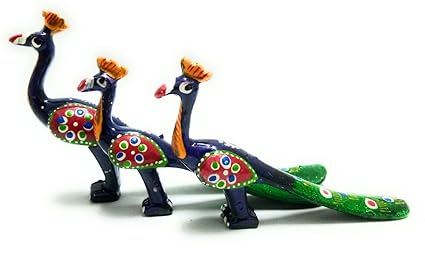 DreamKraft HandCrafted Set of 3 Showpiece Peacock For Decoration And Gift Purpose (20X10CM ,15X 8CM ,14X8 CM)