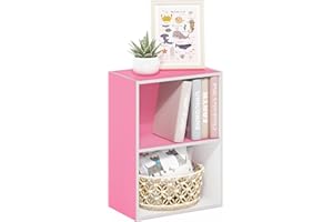 Furinno Luder Bookcase / Book / Storage, 2-Tier, Pink/White