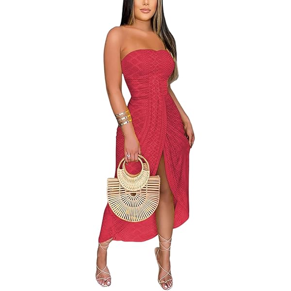 chinese dress ladies CHICME Women's Strapless Maxi Bodycon Dresses Wrap Asymmetrical Beach Maxi  Long Dress Beach Sunset Dress Green-S at Amazon Women's Clothing store main image 0