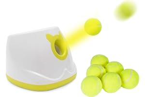 LAKAYA Automatic Ball Launcher for Dogs, 4 Launch Distance Modes, 2-inch Small Balls Included, Suitable for Small to Medium Sized Dogs (White with tennis balls)