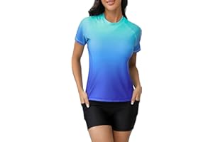 Tournesol Women's Rash Guard 2 Piece Short Sleeve Swim Shirt with Shorts Swimsuit with Bra Bathing Suit Plus Size with Pocket