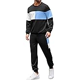 Babioboa Men's Color Block 2 Piece Outfits Long Sleeve Pullover Sweatshirt Tracksuit Jogger Sweatpants Athletic Sweatsuit Set