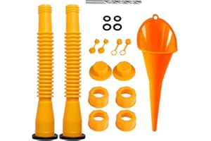 GOEPATO Gas Can Spout Replacement,Gas Can Nozzle,3 Kit-Yellow,2-Pack No-Leak Gas Can Spouts, fits 1/2/5/10 Gal Oil Cans, plus 1 Multi-Function Long Neck Oil Funnel