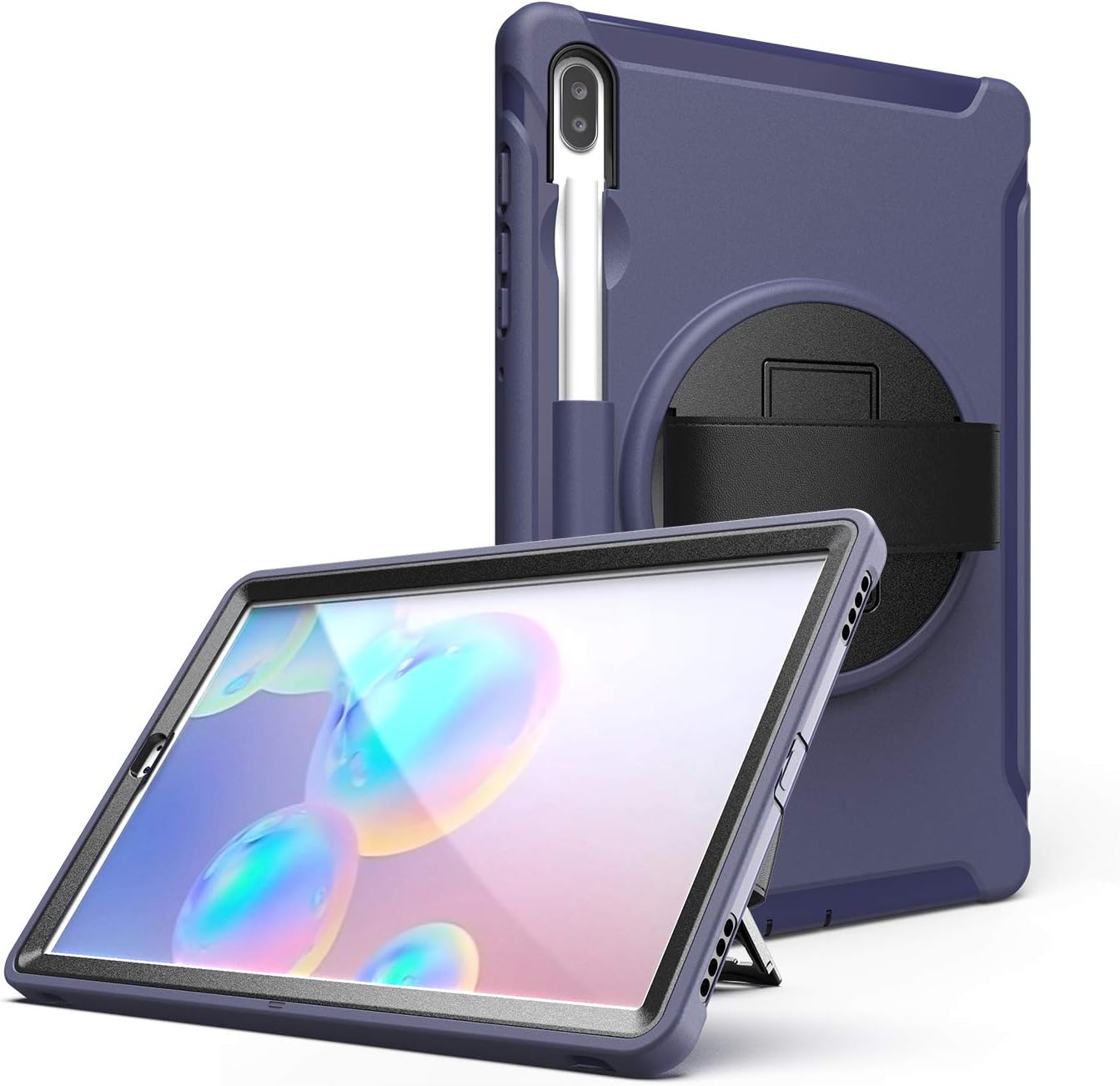 TianTa Galaxy Tab S6 10.5" 2019 Case, SM-T860/T865/T867 Case, [Screen Protector] Heavy Duty Shockproof Protective Child Proof Case Cover with 360 Rotatable Stand Hand Strap, Purple