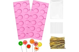Sizkii 12-Capacity Silicone Lollipop Molds(2Pack), Round Hard Candy Sucker Mold, Chocolate Biscuit Baking Tool, Coque En Sili