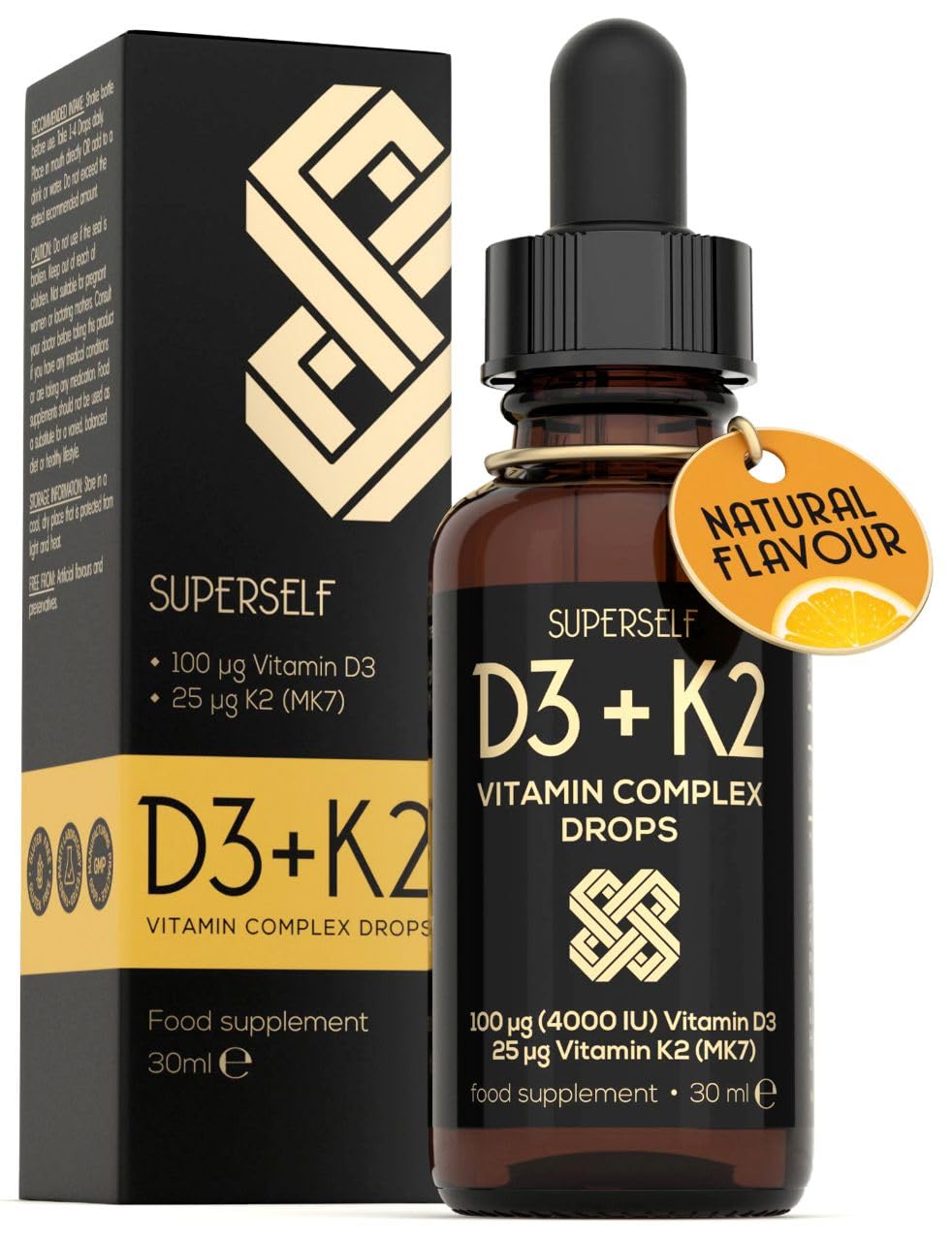 Vitamin D Drops - Vitamin D3 K2 Liquid for Adults & Kids - Immunity, Bones & Muscle Support - High Strength Vegetarian Vit D 4000IU & Vitamin K2 25mcg - Fast Absorption Oil Supplement - Natural Orange