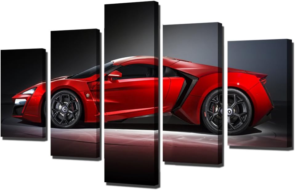JUYIDXY 5 Pcs Red Sports Car Wall Art Picture Home Decoration Living Room Canvas Print Painting Wall Picture