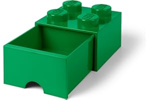 Room Copenhagen LEGO Brick Drawer, 4 Knobs, 1 Drawer, Stackable Storage Box, Dark Green