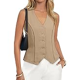 BLENCOT Linen Vest Tops for Women Slim Fitted Sleeveless Button Down Work Blazer Waistcoat Going Out Tops for Office