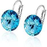 XUPING Round Blue Crystal Leverback Earrings for Women Hypoallergenic Austrian Crystal Hoop Drop Earrings Jewelry Party Gifts