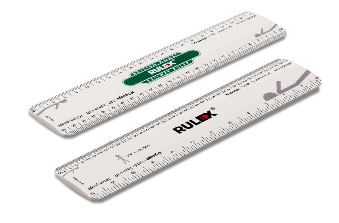 Rulex British Model Railway 15cm 6 inch flat oval scale ruler British OO gauge 1:76 HO gauge 1:87 N gauge 1:148 O gauge 1:43.5 - UK manufactured