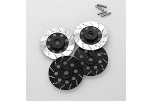 Chanmoo 1/10 RC Aluminum Alloy 12mm Hex Drift Wheels Rim Tires Hub Brake Disc Compatible with 1/10 RC On Road Rally Touring Racing Street Car Traxxas Tamiya HSP HPI Redcat Racing 4PCS (Black)