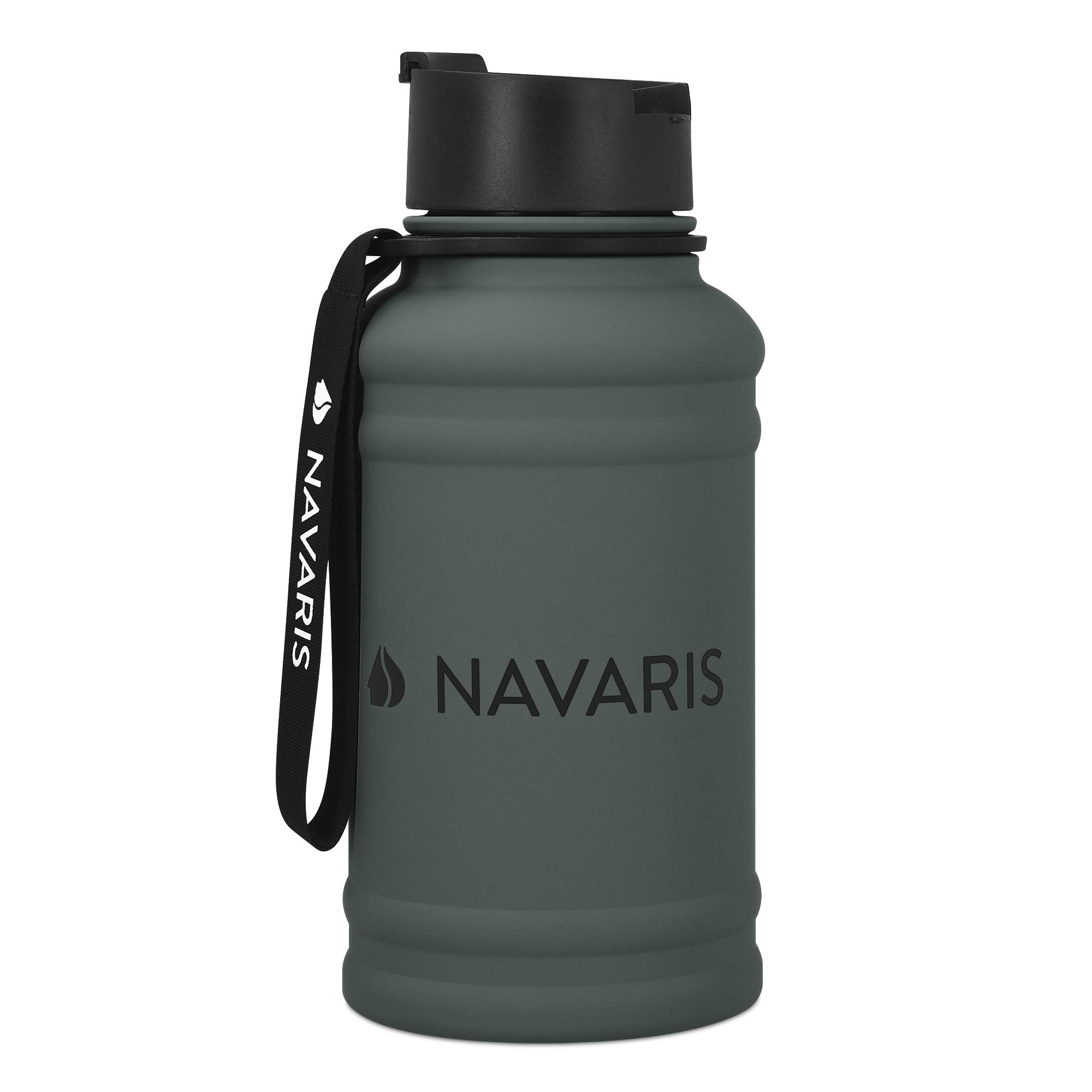 Navaris Stainless Steel Water Bottle - 1.3 Litre Large Metal Sports, Camping, Gym Canteen for Drinking Water, Liquid, Drinks