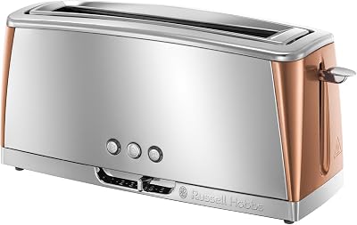 Russell Hobbs Long Slot 2 Slice Luna Toaster 1420W Copper Accents 6 Browning