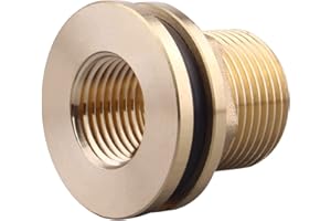 GOVALVE Brass Bulkhead Fitting - 1/2" NPT Female x 3/4" Straight Male Thread Water Tank Connector with 2 Rubber Rings for Water Tower Tank Barrels (pack of 1)